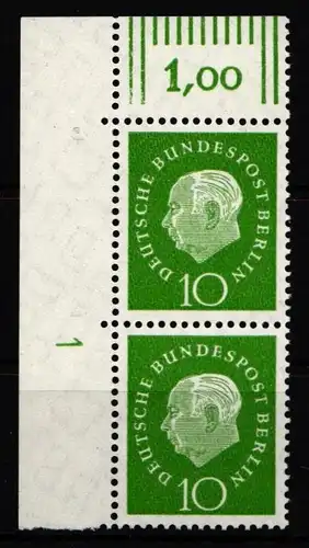 Berlin senkr. Paar 183 W OR postfrisch DZ 1, Eckrand oben links #IY801