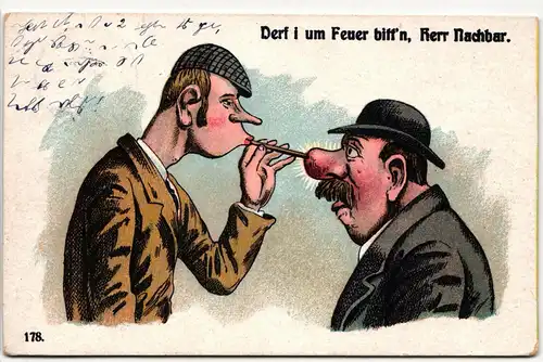 AK Deutschland Derf i um Feuer bitt´n, Herr Nachbar 1909 #PM733