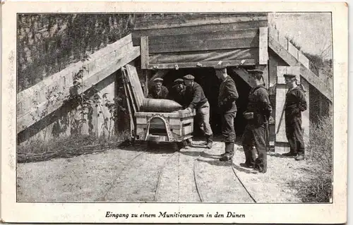 AK Deutschland Eingang zu einem Munitionsraum in den Dünen Feldpost 1916 #PM844