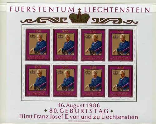 Liechtenstein 903 postfrisch als Kleinbogen, Fürstenhaus #IG971