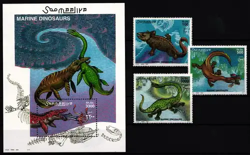 Somalia 843-845 und Block 71 postfrisch Dinosaurier #JA194