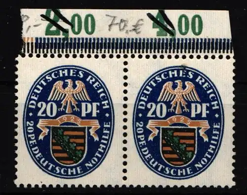 Deutsches Reich 377 postfrisch waagerechtes Paar vom Oberrand, signiert #IZ248