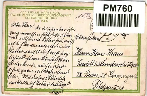 AK Deutschland Offizielle Karte d. Kriegsführsorgeamt Feldpost 1915 #PM760