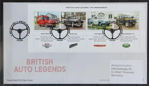 Großbritannien Block 84 gestempelt als FDC "Autos" #JC822