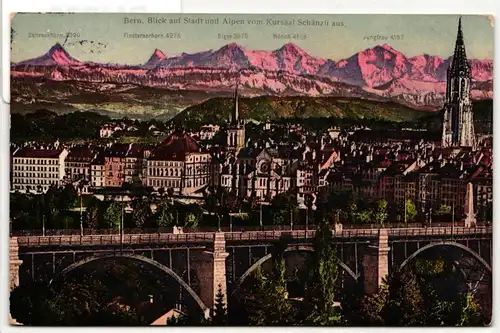 AK Bern Blick auf Stadt und Alpen vom Kursaal Schänzli aus 1911 #PM779