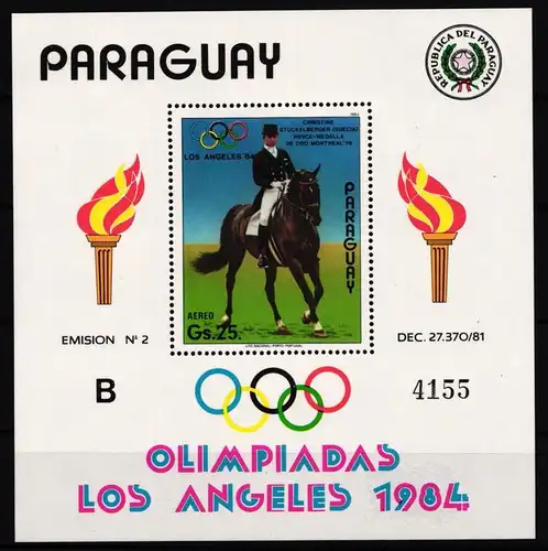 Paraguay Block 395 postfrisch Pferde #JA333