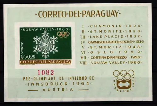 Paraguay Block 39 postfrisch Olympische Spiele #JA168