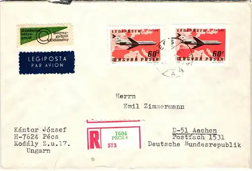 Ungarn 3222-29 A/B verteilt auf 8 Briefe als Einschreiben nach Aachen #JD101
