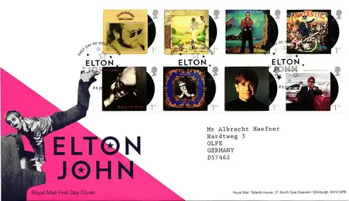 Großbritannien 4428-4435 und Block 125 gestempelt als FDC „Elton John“ #JC895
