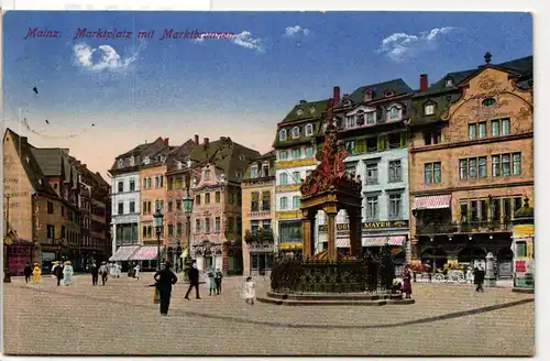 AK Mainz Marktplatz und Marktbrunnen Feldpost 1915 #PM847