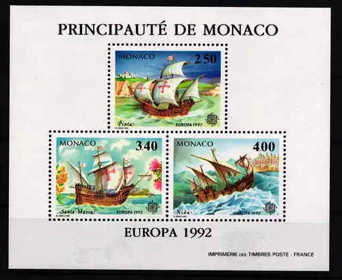 Monaco 2070-2072 postfrisch Sonderdruck in Blockform / Segelschiffe #JA159