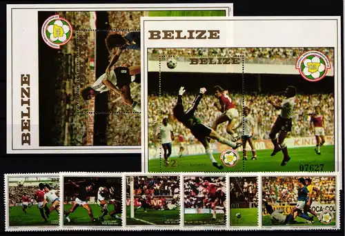 Belize 688-693 und Block 55 und 56 postfrisch Fußballweltmeisterschaft #JA504