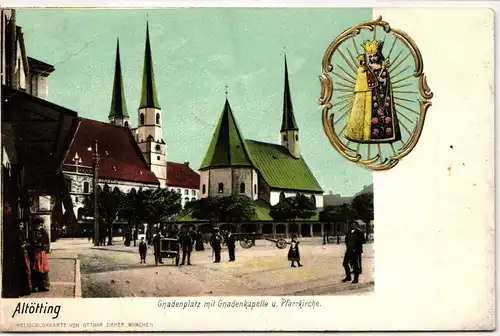 AK Altötting Gnadenplatz mi Gnadenkapelle u. Pfarrkirche 1908 #PM933