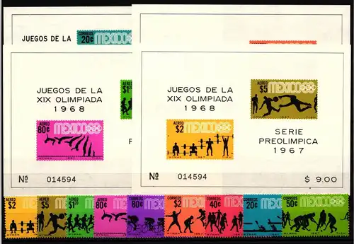 Mexiko 1236-1244 und Block 7-10 postfrisch Olympische Spiele #JA413