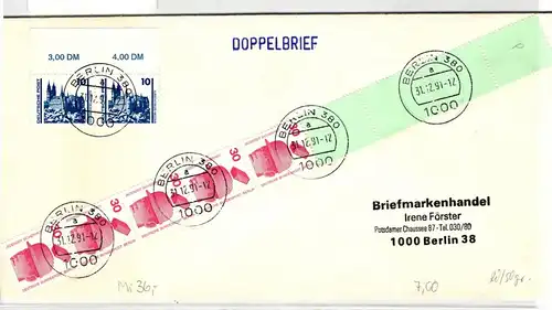 Berlin 406 RE 5 + 4 LF auf Brief als Mischfrankatur überfrankiert #JF041