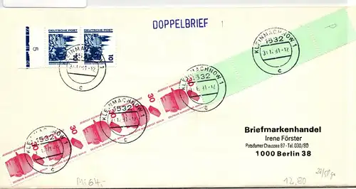 Berlin 406 RE 5 + 4 LF auf Brief als Mischfrankatur portogerecht #JF053
