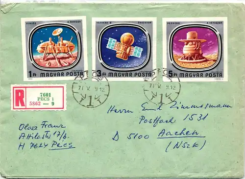 Ungarn 3148-54 B verteilt auf 2 Briefe als Einschreiben nach Aachen #JD099