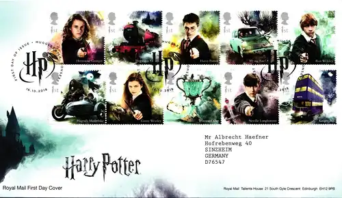 Großbritannien 4270-4279 und Block 117 gestempelt als FDC „Harry Potter“ #JC906