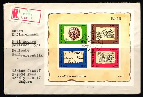 Ungarn Block 88 B auf Brief nach Aachen gelaufen- #JE594