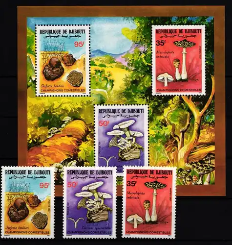 Dschibuti 488-490 und Block 138 postfrisch Pilze #JA767