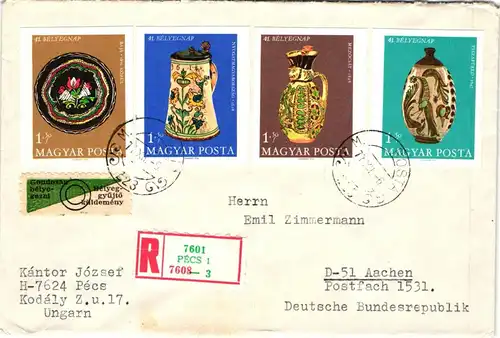 Ungarn 2443-2446 B auf Brief nach Aachen gelaufen- #JF029