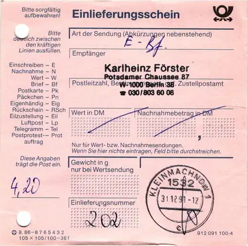 Berlin 404 , 406 RE 5 + 4 LF auf Brief als Mischfrankatur portogerecht #JF043