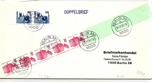 Berlin 406 RE 5 + 4 LF auf Brief als Mischfrankatur überfrankiert #JF047