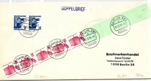 Berlin 406 RE 5 + 4 LF auf Brief als Mischfrankatur überfrankiert #JF051