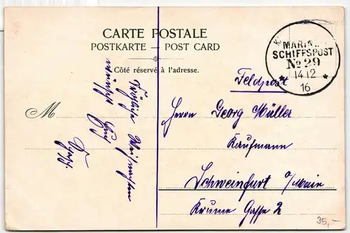 Deutsches Reich Marine Schiffspost auf Postkarte SMS Goetz, Constantino. #JF145