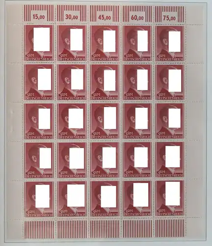 Deutsches Reich 801 B postfrisch als Bogen, gez. 14, rechts angetrennt #JE300