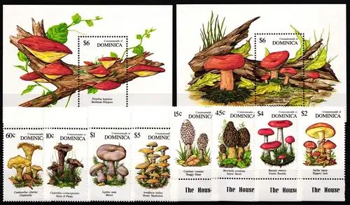 Dominica 1394-1401 und Block 182 und 183 postfrisch Pilze #JA769
