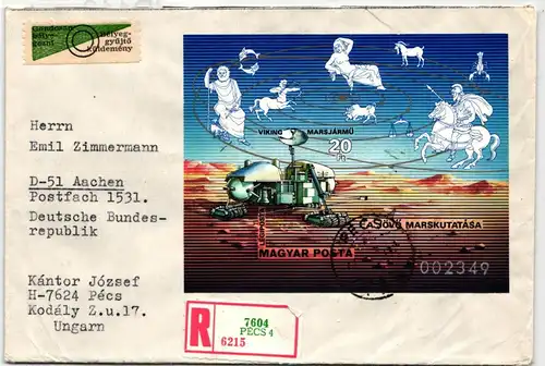 Ungarn Block 125 B als Einschreiben nach Aachen #JD118