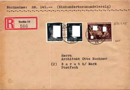 Deutsches Reich 865 auf Brief als Mischfrankatur portogerecht #JF734