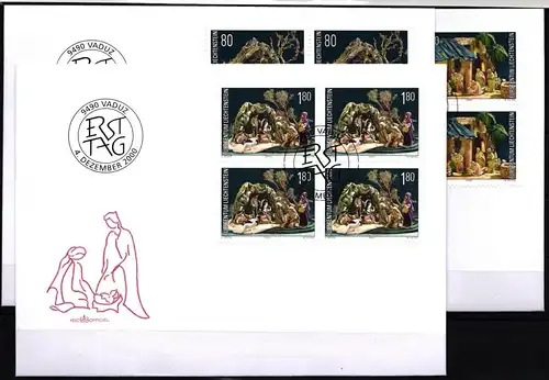 Liechtenstein 1249-1251 gestempelt als 4er Blöcke, als FDC #JI035