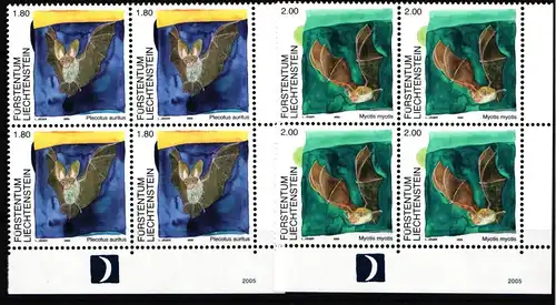 Liechtenstein 1389-1390 postfrisch Fledermäuse als 4er Blöcke #JI060