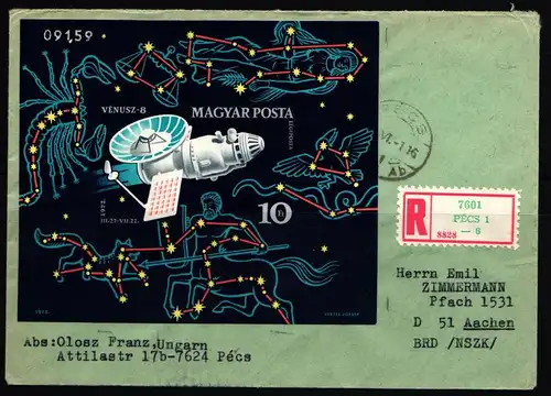 Ungarn Block 95 B auf Brief nach Aachen gelaufen- #JE588