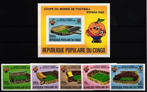 Kongo (Brazzaville) 736-740 B und Block 23 B postfrisch Fußball #JA515
