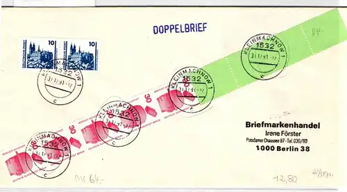 Berlin 406 RE 5 + 4 LF auf Brief als Mischfrankatur portogerecht #JF042