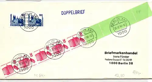 Berlin 406 RE 5 + 4 LF auf Brief als Mischfrankatur überfrankiert #JF049