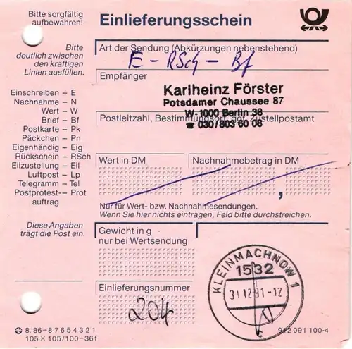 Berlin 834 RE 5 + 4 LF auf Brief als Mischfrankatur #JF067