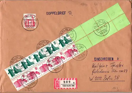 Berlin 698 RE 5 + 4 LF auf Brief als Mischfrankatur überfrankiert #JF072