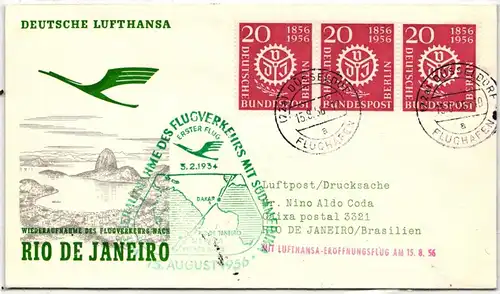 Berlin 139 auf Brief waagerechter 3er Streifen auf Erstflugbeleg #JE567