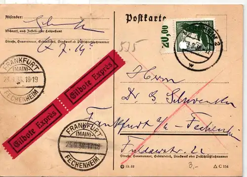 Deutsches Reich 535 OR auf Postkarte als Einzelfrankatur portogerecht #JF733