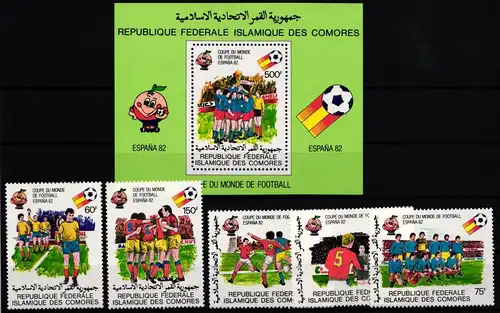 Komoren 614-618 und Block 226 postfrisch Fußballweltmeisterschaft #JA495