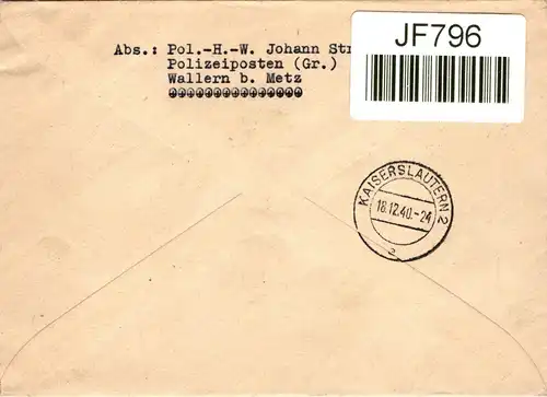 Deutsche Besetzung 2.WK Lothringen 15, 16 auf Brief gelaufen #JF796