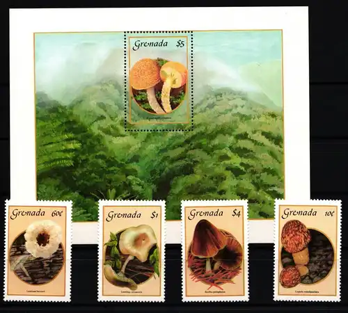 Grenada 1491-1494 und Block 162 postfrisch Pilze #JA756