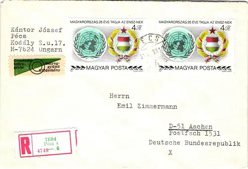 Ungarn 3461-3466 A/B auf Brief nach Aachen gelaufen- #JF015
