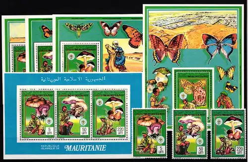 Mauretanien 987, 988 und 991 und Block 74 postfrisch Kleinbogen / Pilze #JA612