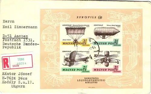 Ungarn 2317-2320 B, Block 57 B auf Brief nach Aachen gelaufen- #JF019