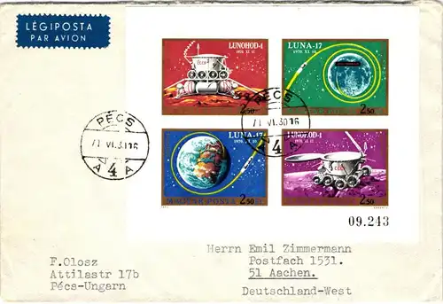 Ungarn 2654-2657 B auf Brief nach Aachen gelaufen- #JF028